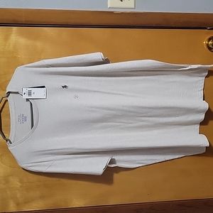 Men's round neck tan Polo t-shirt.